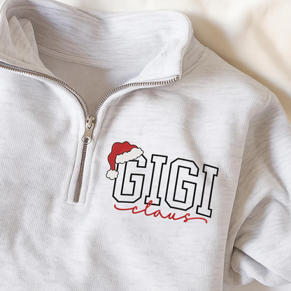 Custom Embroidered Gigi claus Sweatshirt And Grandkids Quarter Zip Sweater