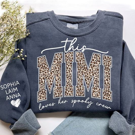 Custom Leopard This Mimi Love Her Spooky Crew, Grandma Sweatshirt with Kids’ Names