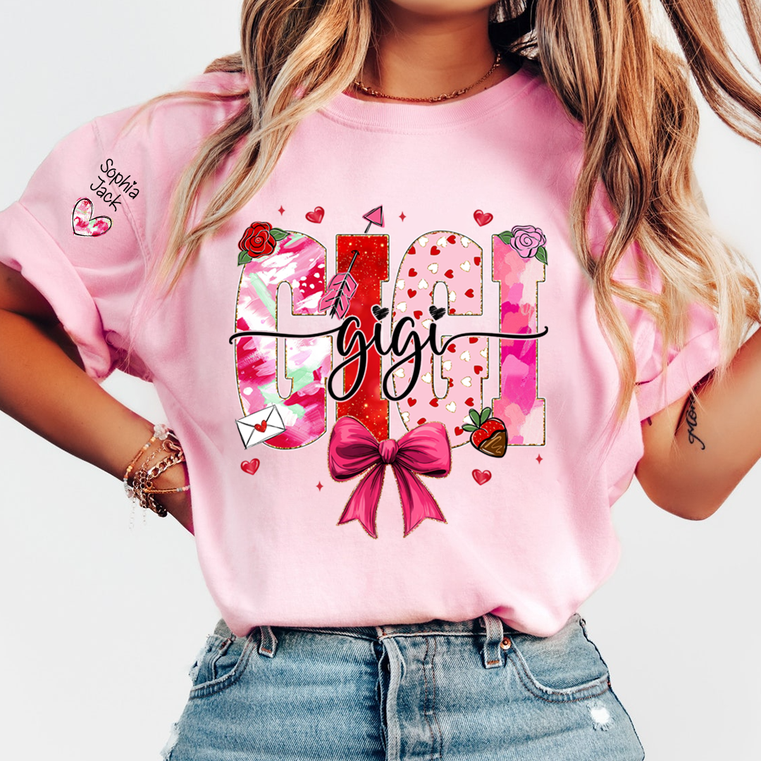 Valentine's Day Gigi T-shirt, Cute Heart Family Love Design For Gift Grandma