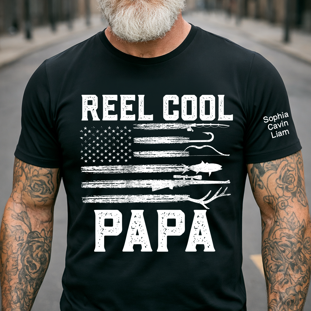 Patriotic Fishing Shirt Reel Cool Papa Quote Angler Gift for Dad Grandpa
