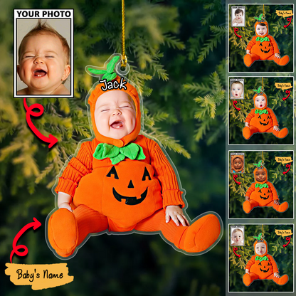 Baby Photo Ornament, Custom Pumpkin Halloween And Merry Christmas Decoration with Name