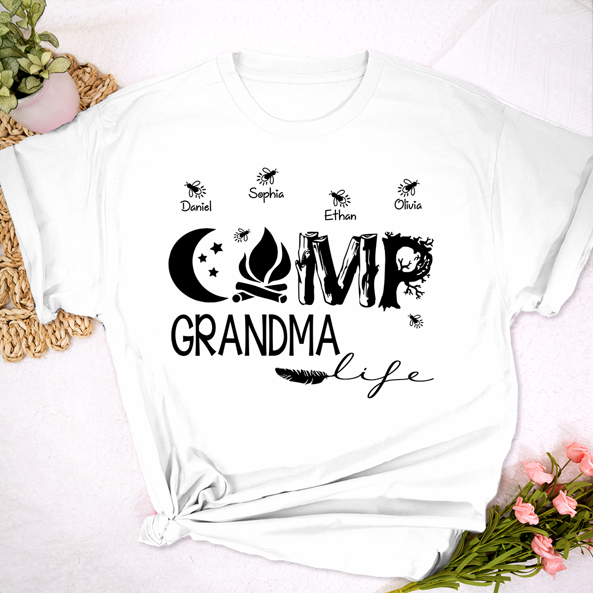 Personalized Camp Grandma Life Shirt, Custom Grandkids Names Camping T-Shirt, Outdoor Grandma Gift, Campfire Family Tee