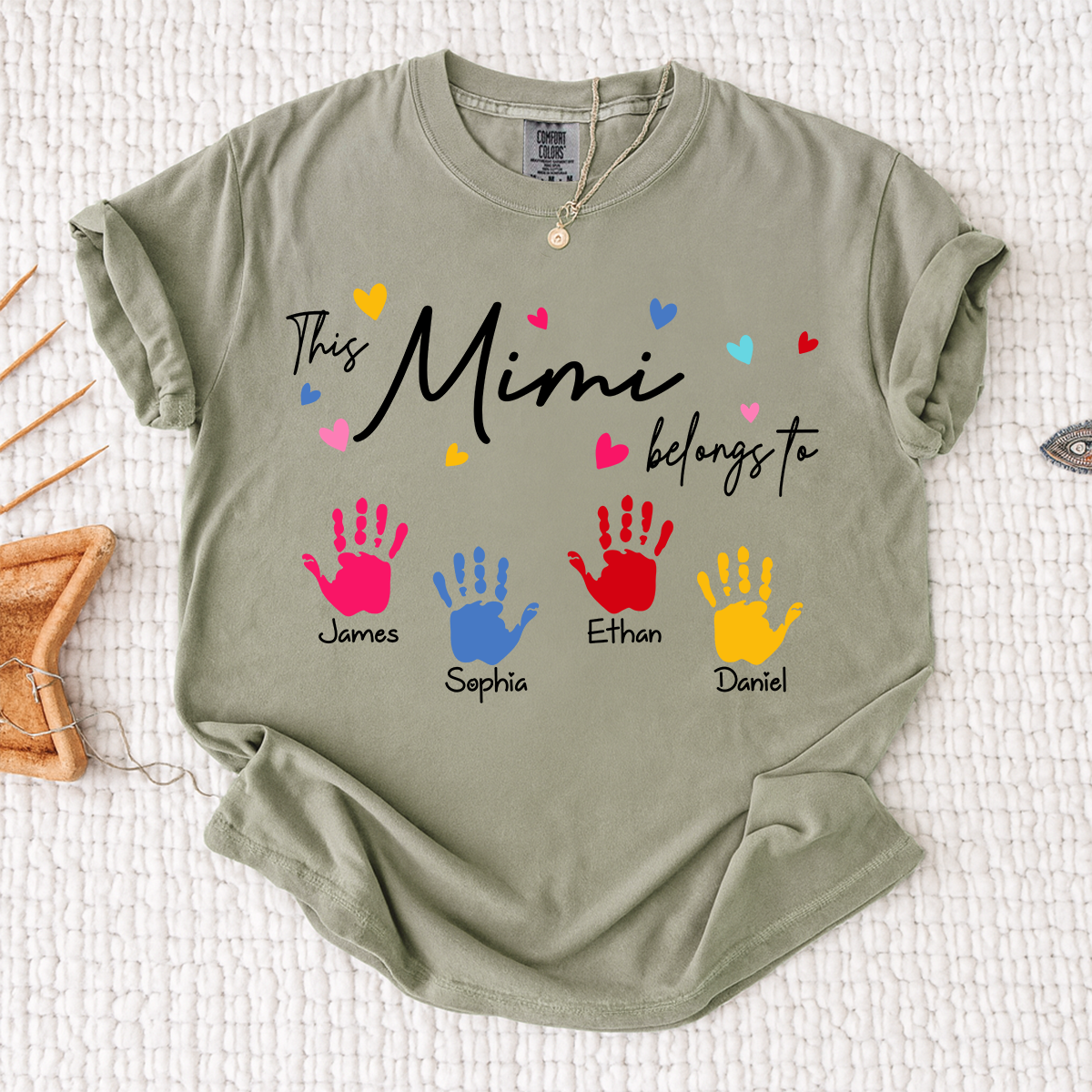 Comfort Colors® This Mimi Belongs To Shirt, Personalized Name Mimi Tee, Colorful Handprint Design, Custom Family Gift for Grandma