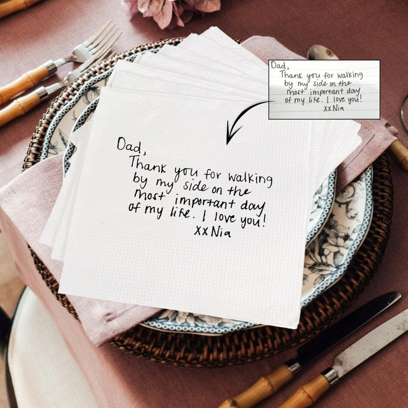 Personalized Handwritten Note Paper Napkins, Custom Your Handwriting Napkins Printed Wedding Cocktail Napkins Custom Love Note Paper Napkins