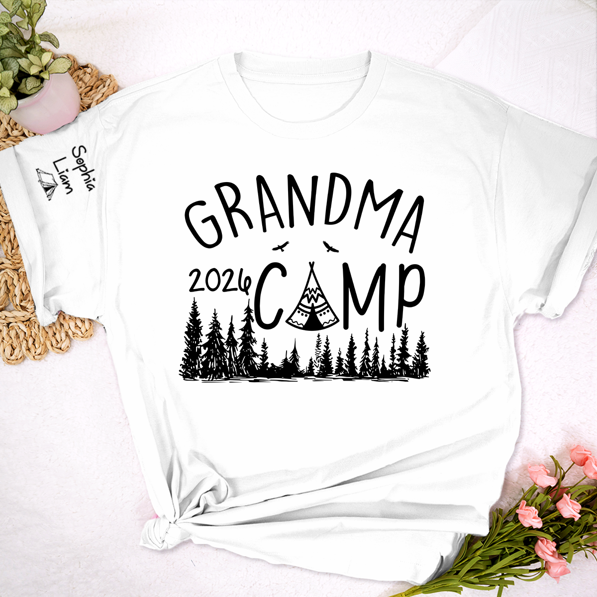 Grandma Camp 2026 T-Shirt, Custom Grandma Camping Shirt with Names, Cute Outdoor Family Vacation Tee for Grandma