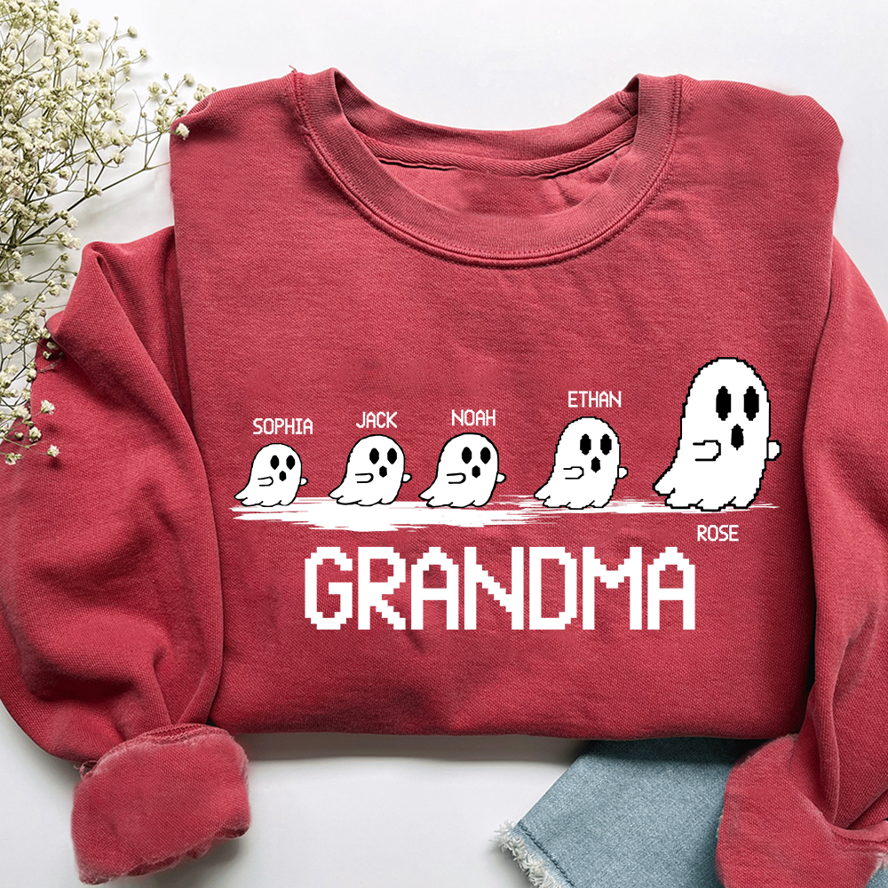 Personalized Grandma Ghost Sweatshirt, Custom Grandma And  Grandkids Names Halloween Gift