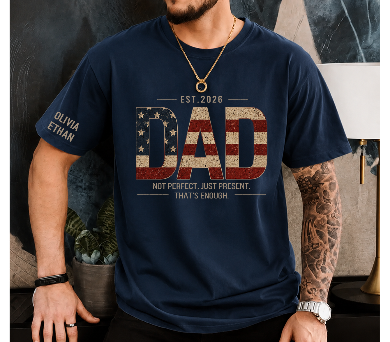 Personalized Dad T-Shirt – Not Perfect Just Present Patriotic Gift for Daddy Papa