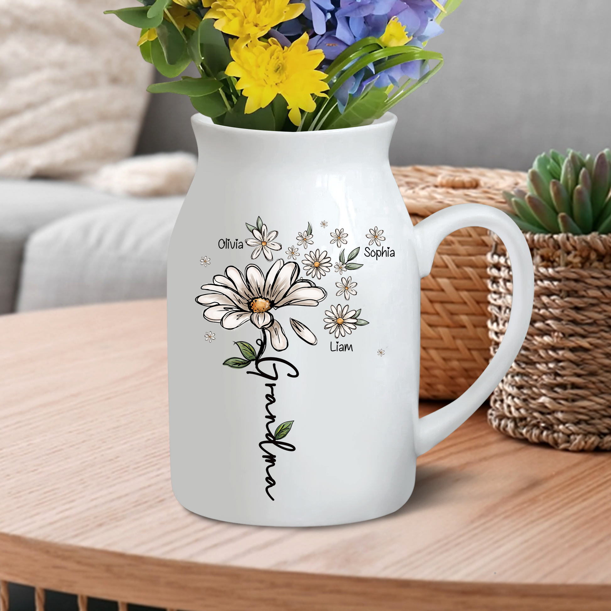 Grandma And Kids Gift Flower Daisy - Custom Home Decoration Flower Vase According To Family Requirements, Ceramic Flower Vase