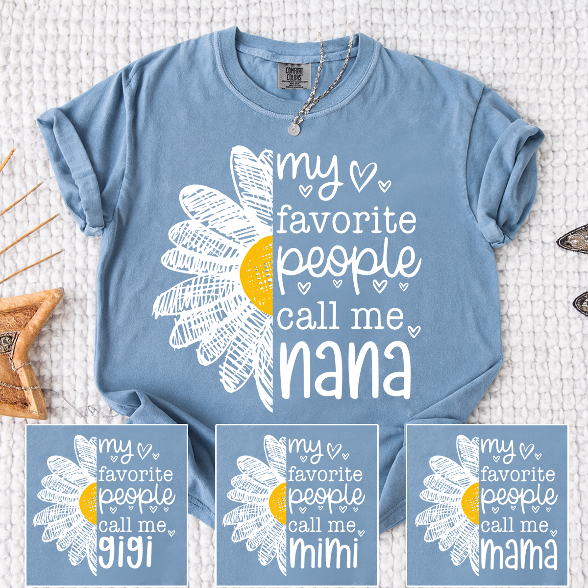 Comfort Colors My Favorite People Call Me Nana Shirt, Personalized with Grandkids Names and Floral Design