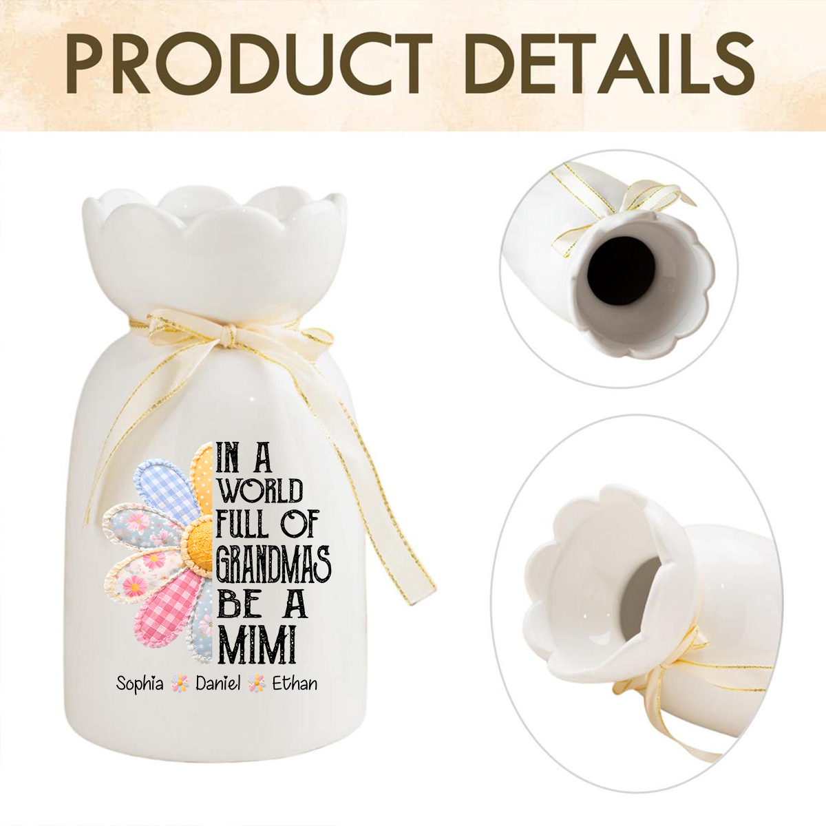 In a World Full of Grandmas Be a Mimi Flower Vase, Personalized Gift for Mimi with Grandkids' Names, Perfect for Mother's Day, Birthday