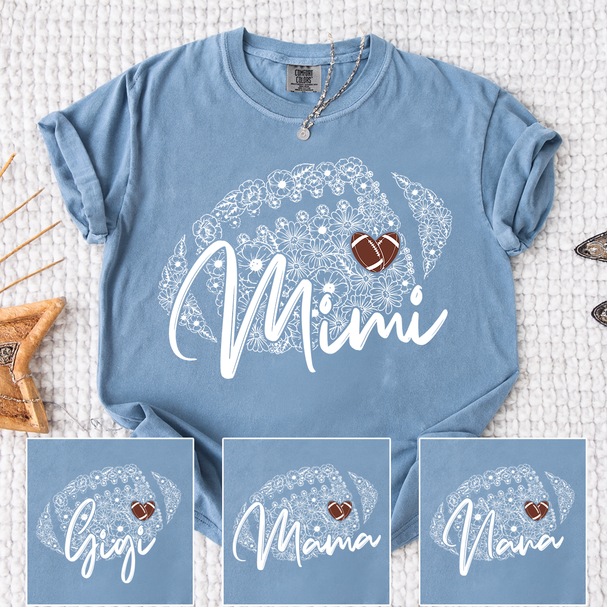 Comfort Mimi Football Shirt, Personalized Mimi T-Shirt with Floral Football Design