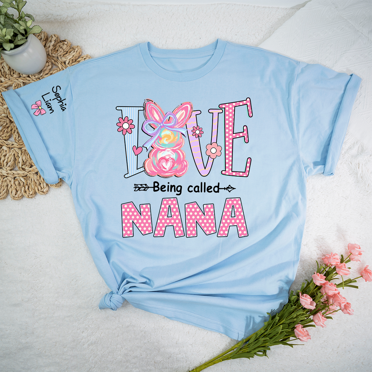 Personalized Nana Bunny Shirt For Easter, Custom Grandma Shirt With Kids Names