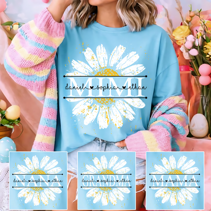 Comfort Personalized Mimi Shirt with Grandkids Names, Daisy Flower Graphic Family T Shirt