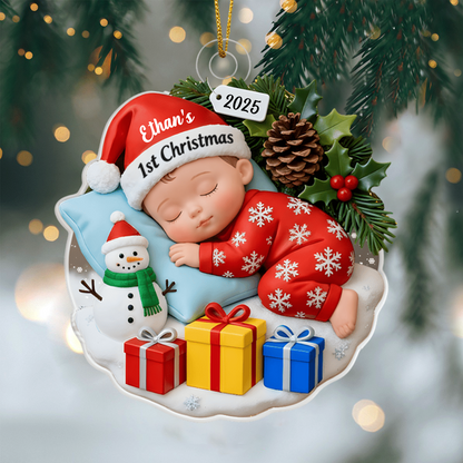 Personalized Baby’s First Christmas Ornament 2025 – Custom Name Sleeping Baby Decoration for Newborns and Parents Ornament