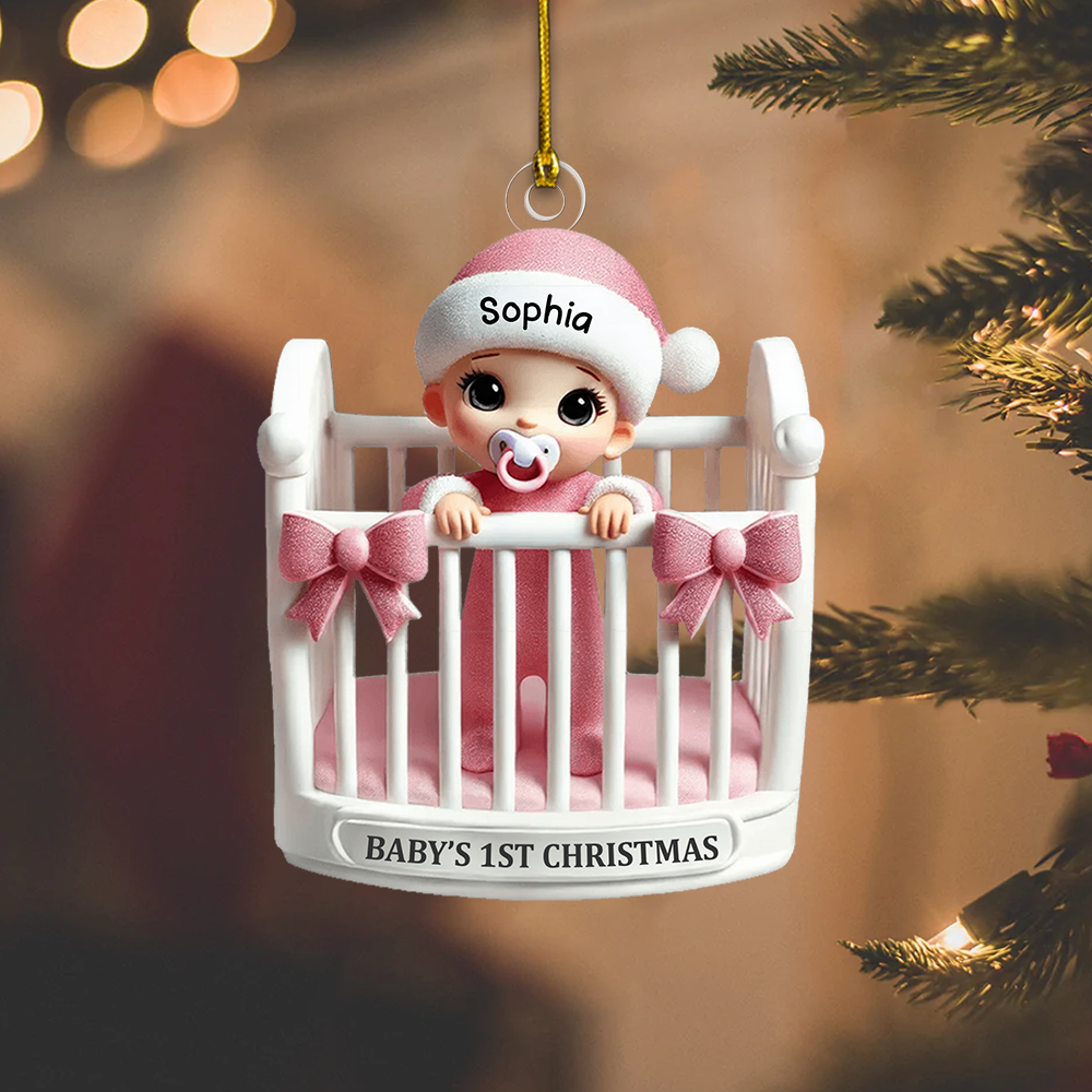 Baby Inside Crib 3D Effect Baby's First Christmas Personalized Acrylic Ornament