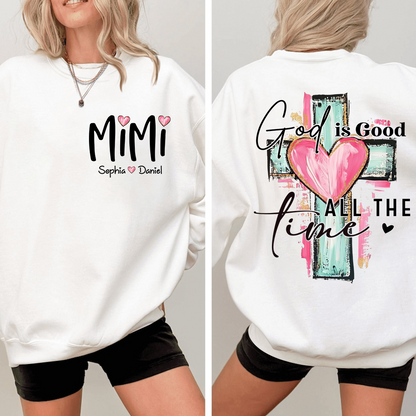 Custom Hand Drawn Cross Sweatshirt, Gift for Mimi And Grandchild