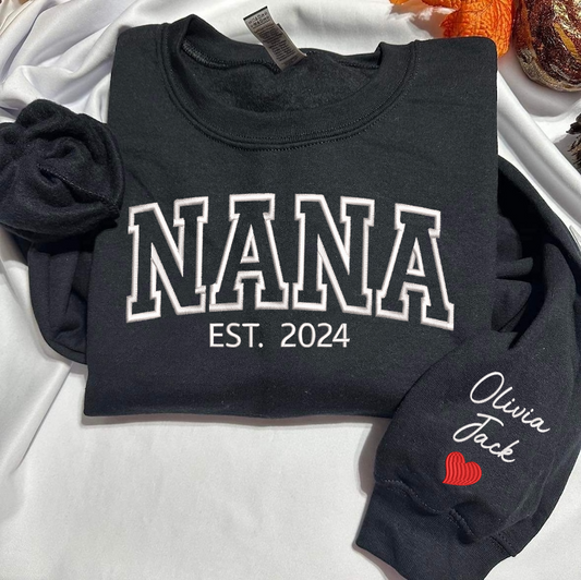 Custom Embroidered Nana Est And Grandkids 2026 Sweatshirt