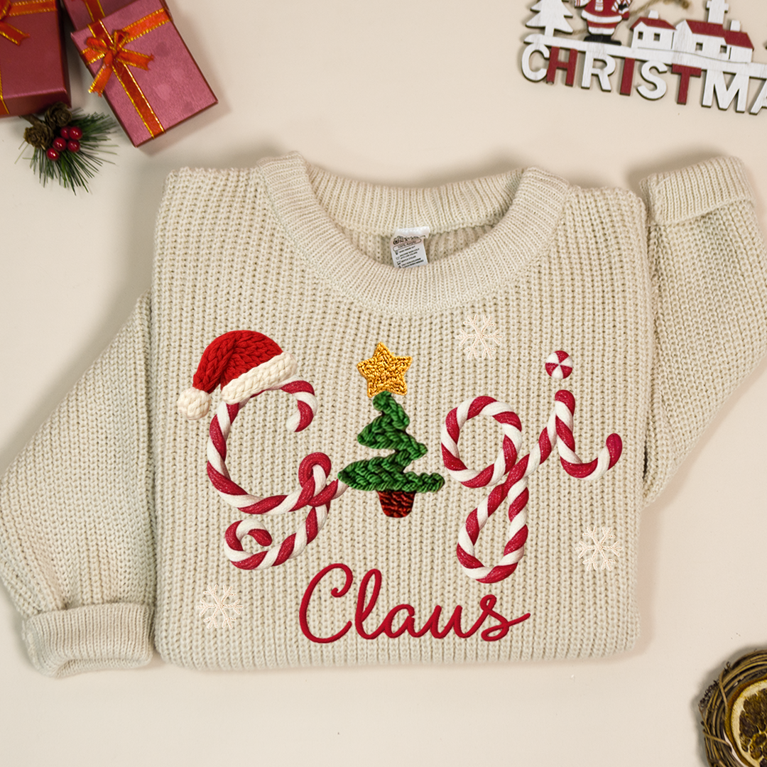 Custom Gigi Hand-Embroidered Sweater Christmas, Gift for Grandma And Kids