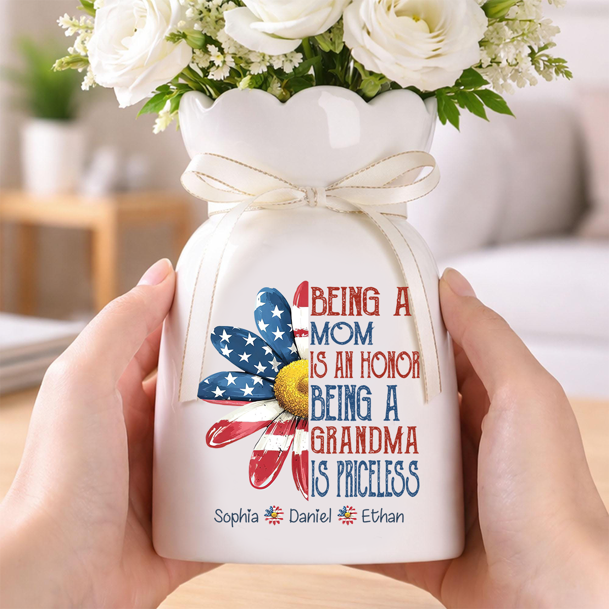 Custom Ceramic Flower Vase, In a World Full of Grandmas Be a Mimi with Family Names, Perfect Gift for Grandma
