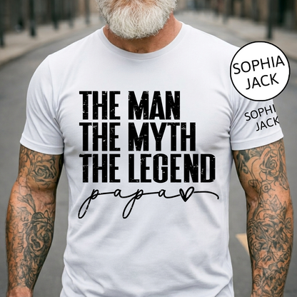 The Man The Myth The Legend Papa T-Shirt – Personalized Names Gift for Dad Fathers Day Birthday