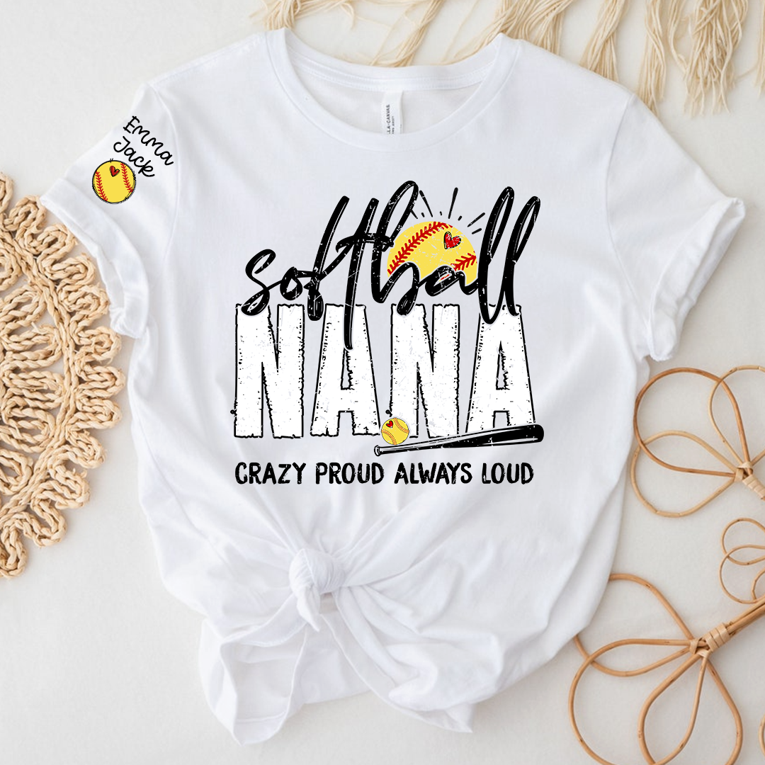 Custom Softball Nana T-Shirt, Personalized Sports Grandma Tee for Game Day