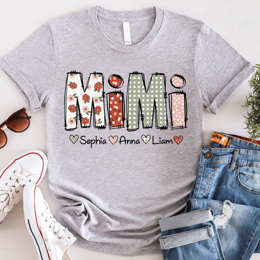 Personalized Mimi Flower 2025 Shirt, Custom Grandma With Grandkids T-Shirt