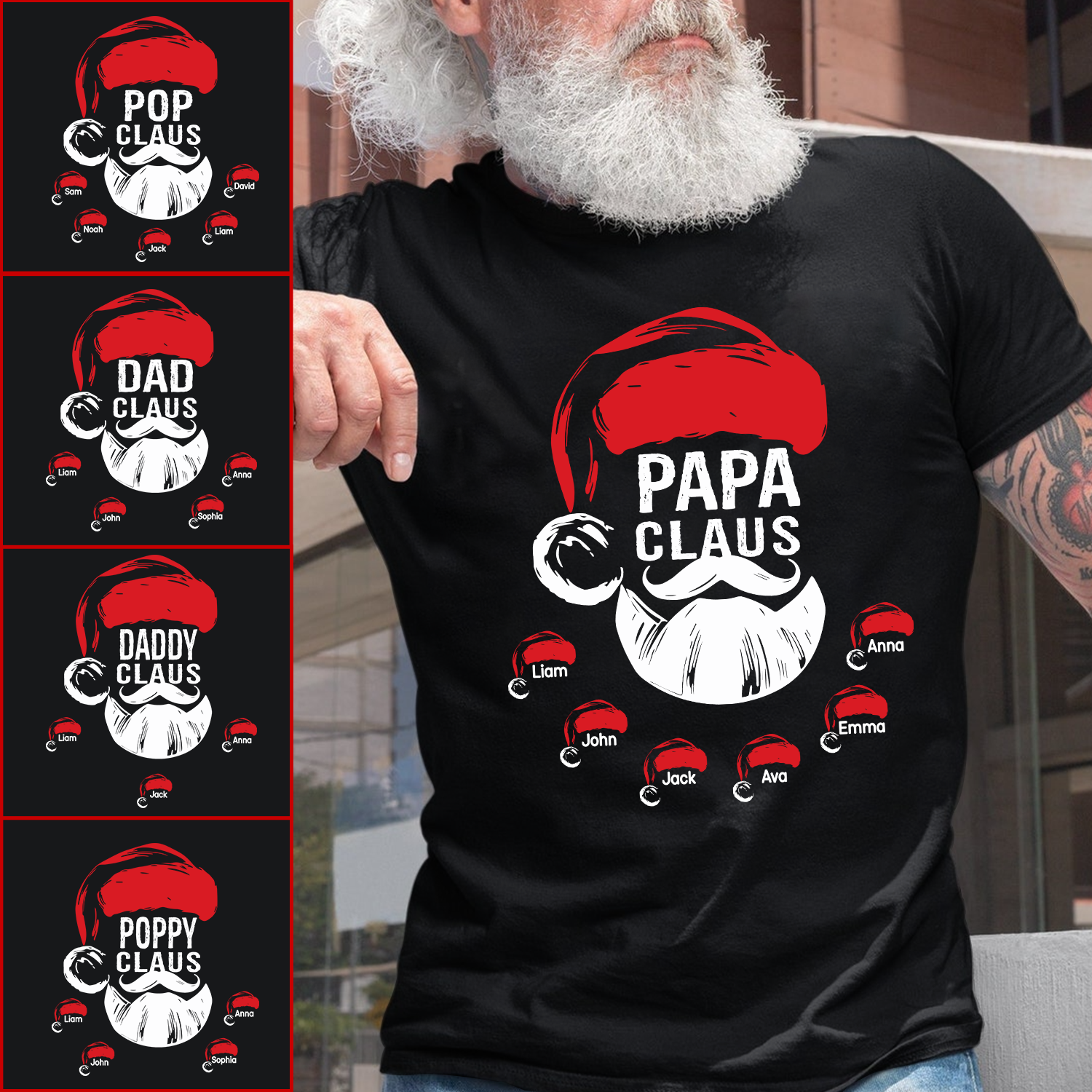 Custom Papa Claus Christmas, Gift For Papa And Kids T-Shirt