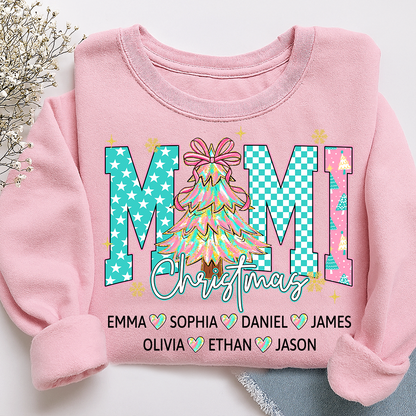Christmas Tree Mimi Sweatshirt, Custom Family Name for Grandma And Kids