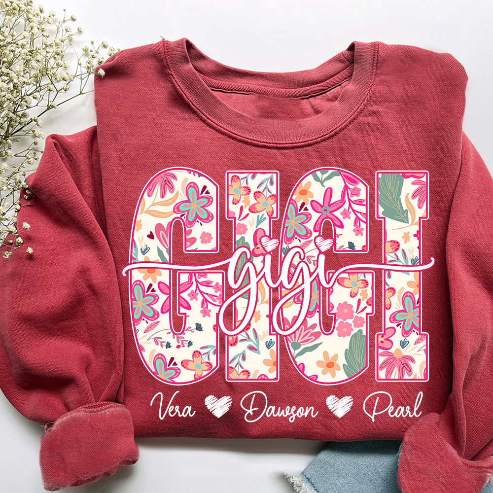 Gigi Sweatshirt Cute Floral Graphic Tee, For Gift Grandma And Kids