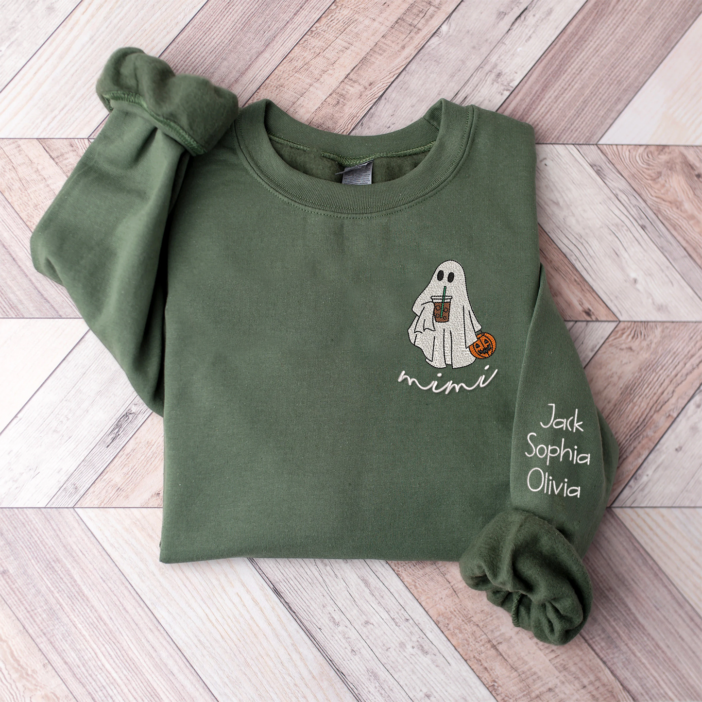 Ghost Halloween Embroidered, Custom Mimi And Kids, Grandma Gift TH Sweatshirt