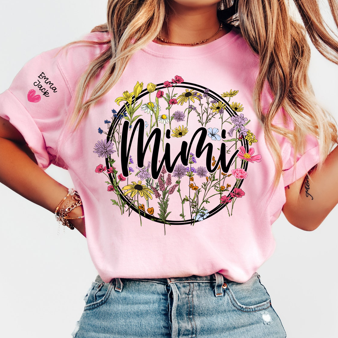 Personalized Mimi Shirt, Custom Floral T-Shirt with Mimi Name and Custom Kids Names