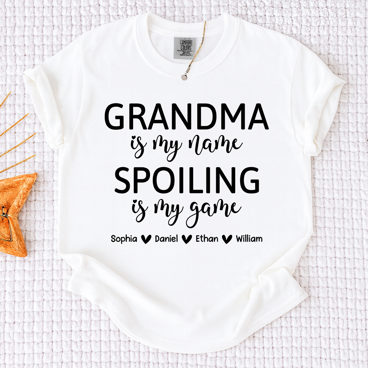 Comfort Colors Custom Grandma T Shirt with Kids Names Grandma is My Name Spoiling is My Game Personalized Family Shirt