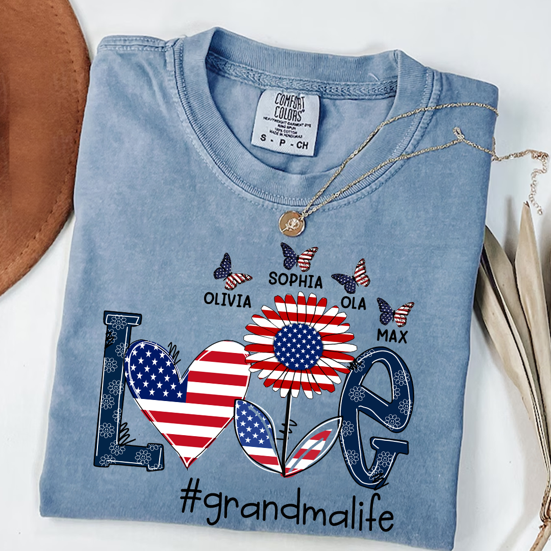 Comfort Colors® Love grandma life USA butterfly Shirt, Gift For Grandma T-Shirt