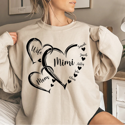 Personalized Wife Mom Mimi Heart Sweatshirt, Grandma Shirt, Grandma Heart with kidnames, Custom Grandma with kidnames