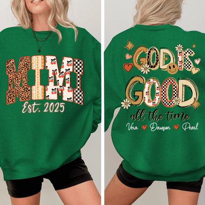Christian Mimi Sweatshirt, Personalized Grandma and Grandkids Names, God Is Good Design
