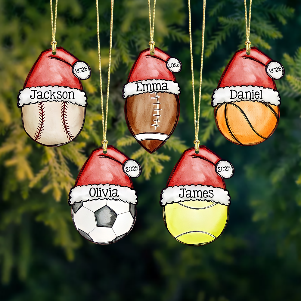 Personalized Sports Ball Ornament, Custom Christmas Tree Decoration with Name & Year 2025