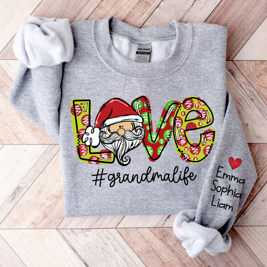 Love Santa Grandma Life Christmas, Custom Grandma & Kids, Grandma Gift TH Sweatshirt