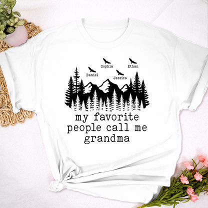 My Favorite People Call Me Grandma Shirt, Personalized Grandma Tee with Names, Rustic Mountain Family Shirt