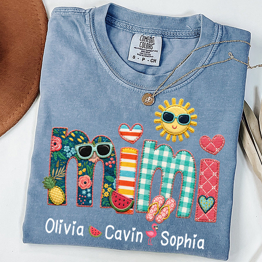 Comfort Colors® Personalized Mimi T-Shirt with Summer Fun Design for Grandma And Kids Family Names Custom Tee