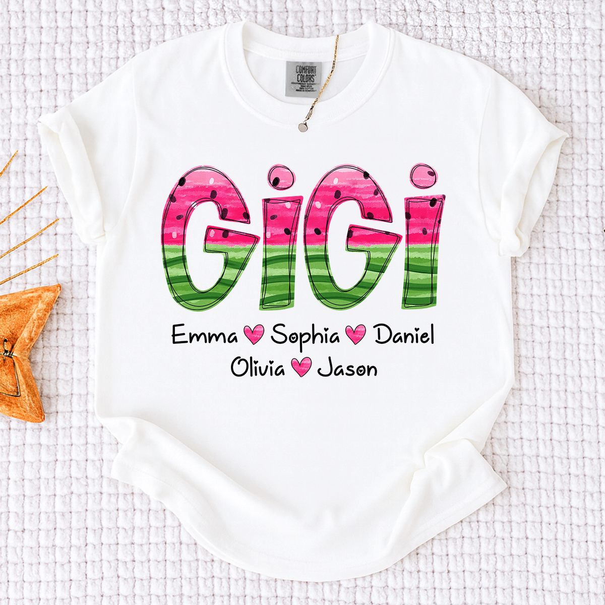 Comfort Colors Custom Gigi Grandma Shirt, Personalized Kids Names Watermelon Graphic Tee, Cute Summer Gift for Nana Mimi Grammy