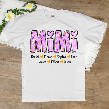 Personalized Mimi Daisy Shirt, Custom Nickname and Grandkids' Names T-Shirt