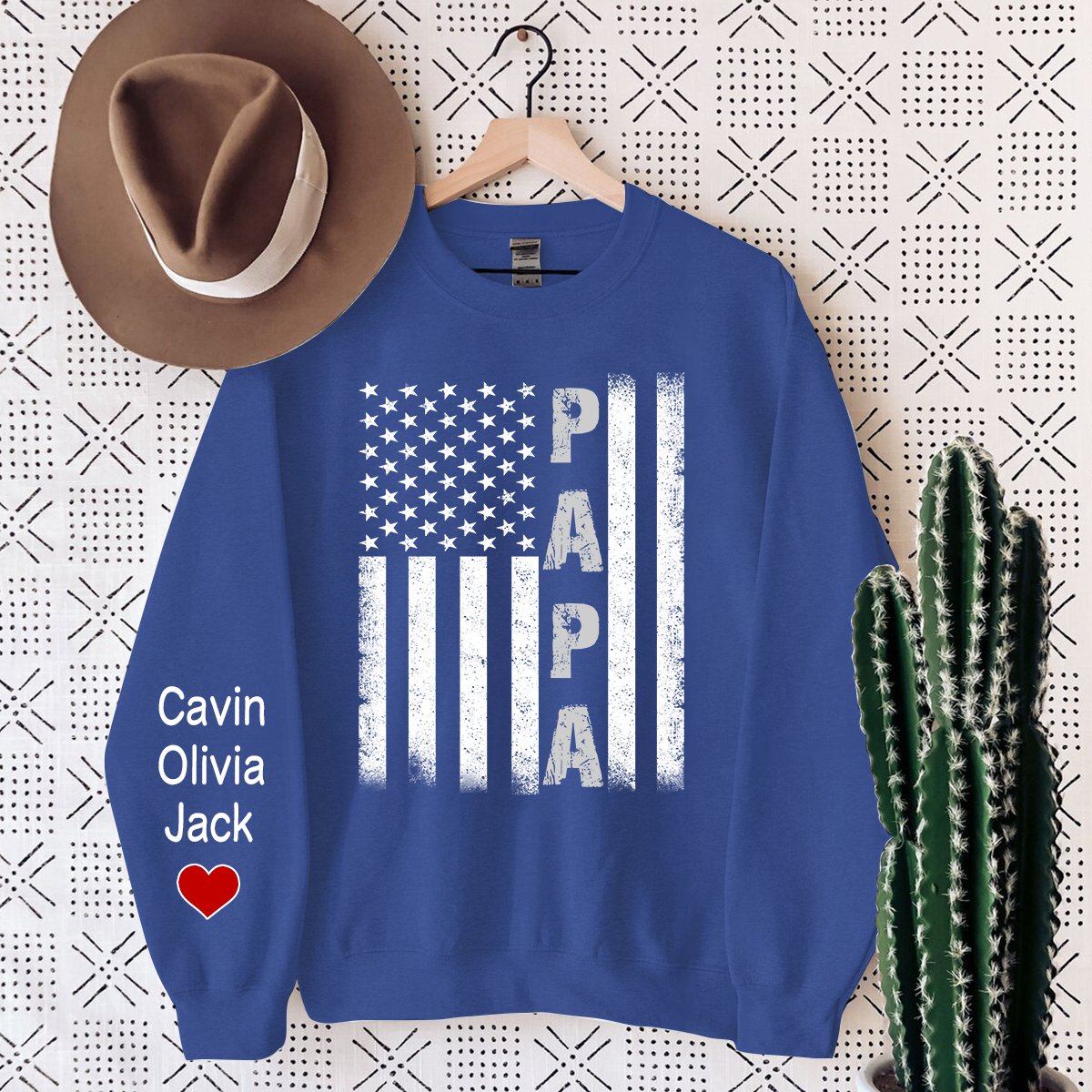 Personalized Papa Flag, Custom Papa And Kids, Papa Gift Sweatshirt