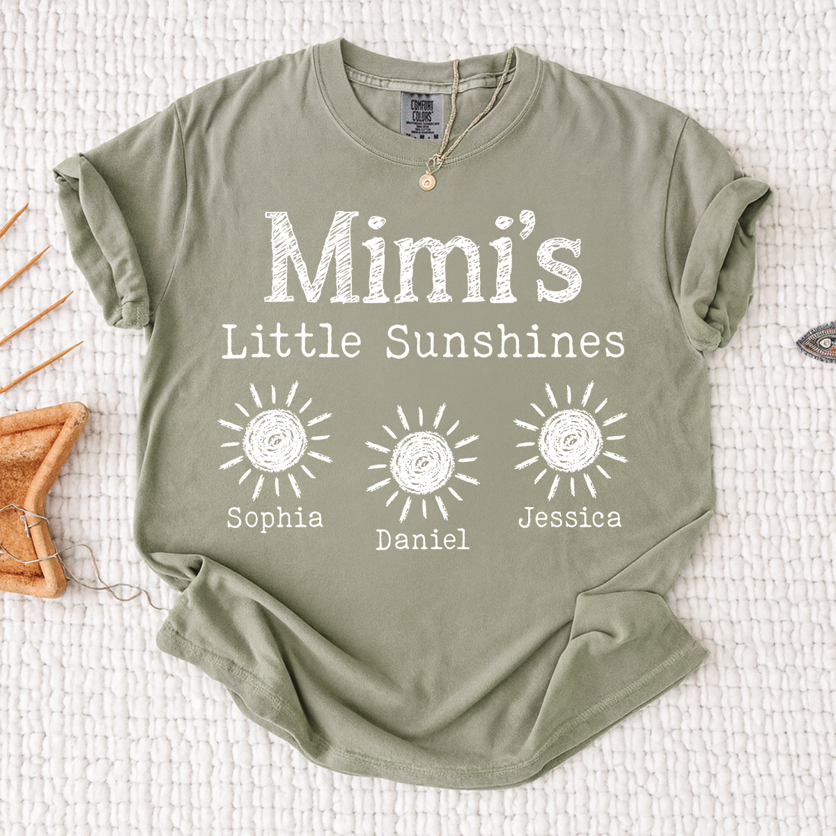 Comfort Colors Personalized Mimi's Little Sunshines Shirt with Grandkids Names, Custom Mimi Tee, Family Gift for Grandma and Mimi