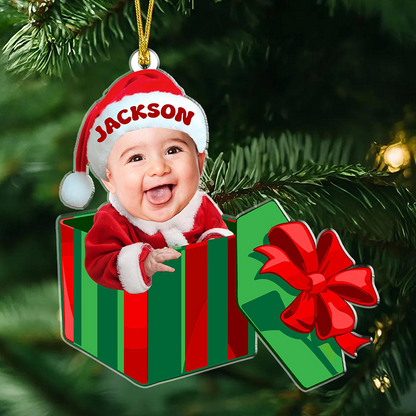 Personalized Christmas Acrylic Ornament With Baby Photo, Custom Holiday Tree Decoration