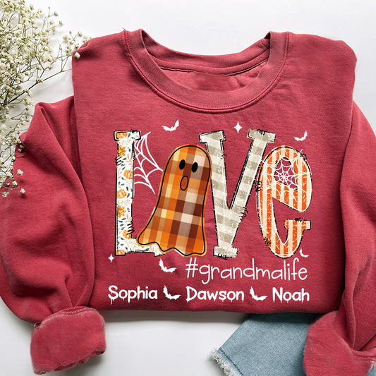 Personalized Grandma Halloween Outfit, Cute Ghost Sweatshirt with Grandkids Names