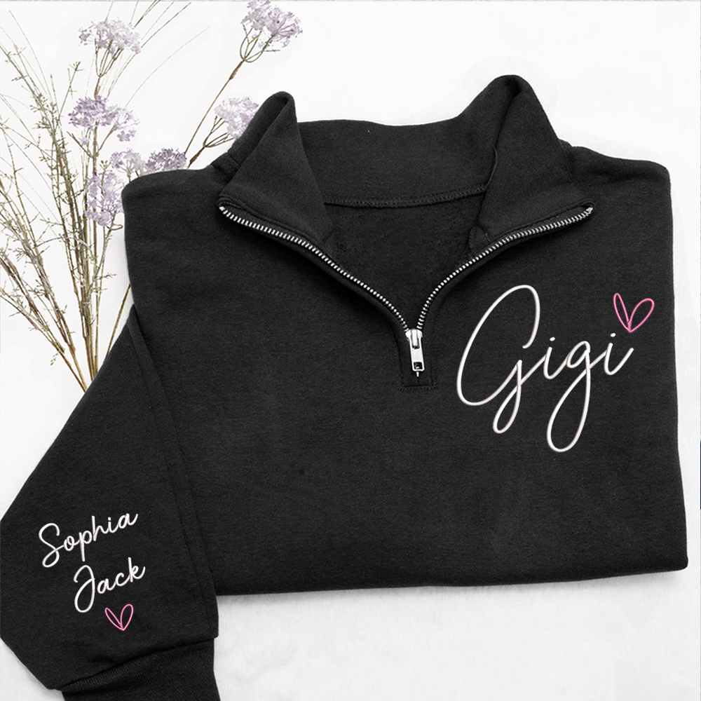 Personalized Gigi Quarter Zip Sweatshirt – Custom Embroidered Gift For Grandma Or Gigi With Grandkids Names