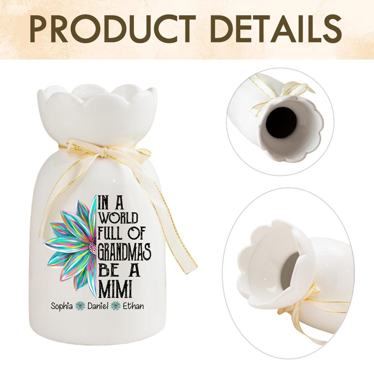 Personalized 'In a World Full of Grandmas Be a Mimi' Flower Vase, Custom Gift for Mimi with Grandkids' Names, Perfect for Mother's Day