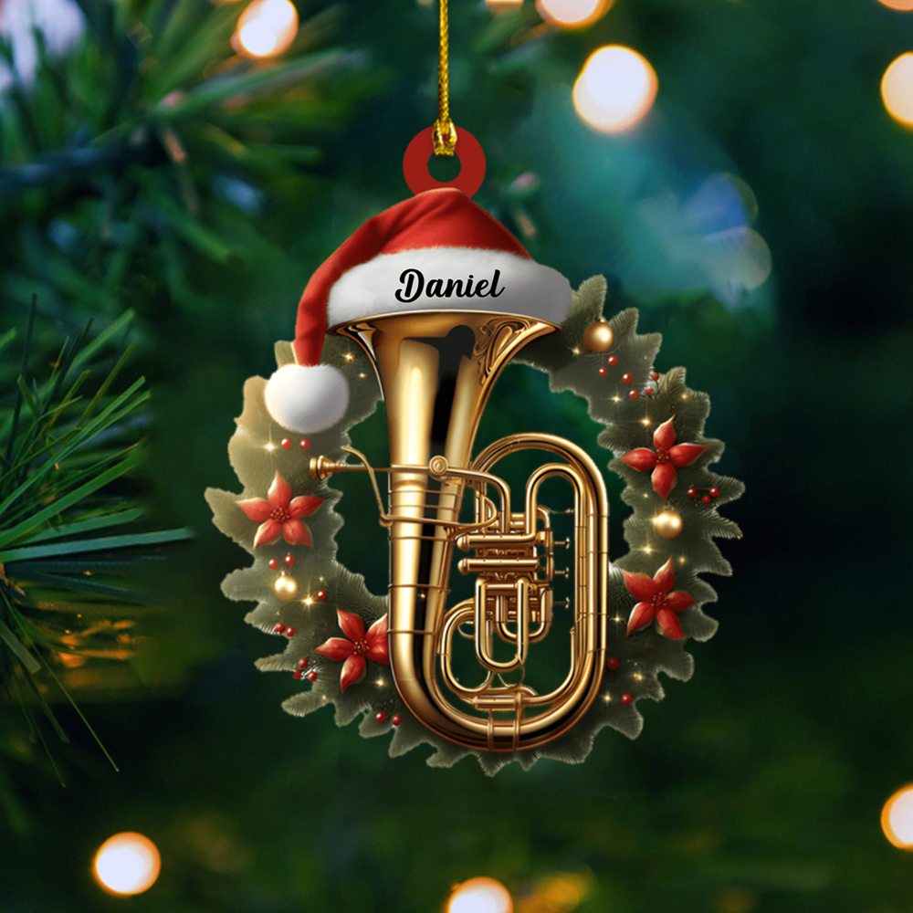 Personalized Tuba Ornament – Custom Name Brass Instrument Christmas Decoration for Musicians Ornament