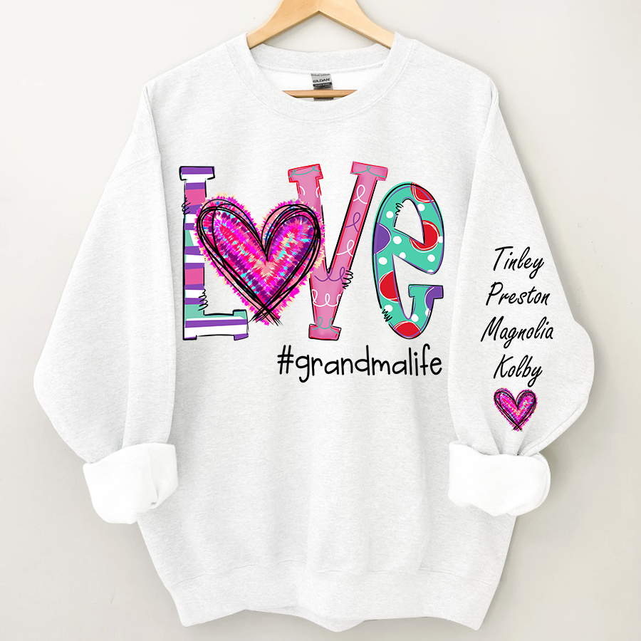 Personalized Grandma Life Color Trend Sweatshirt, Custom Grandma With Grandkids Name On The Sleeve Sweatshirt