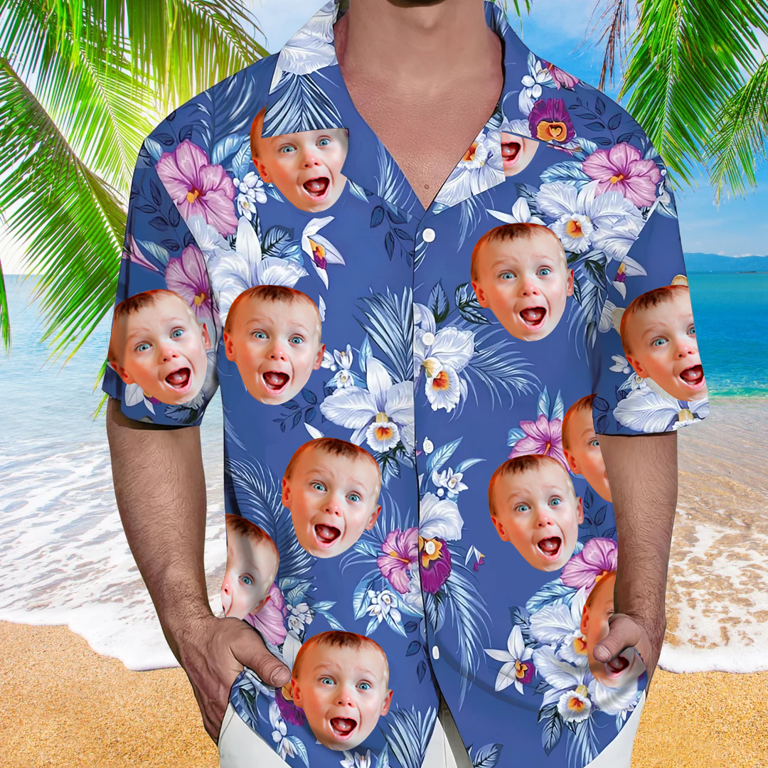 Custom Face Shirt Hawaiian Shirt Modern Bright Summer Print Design